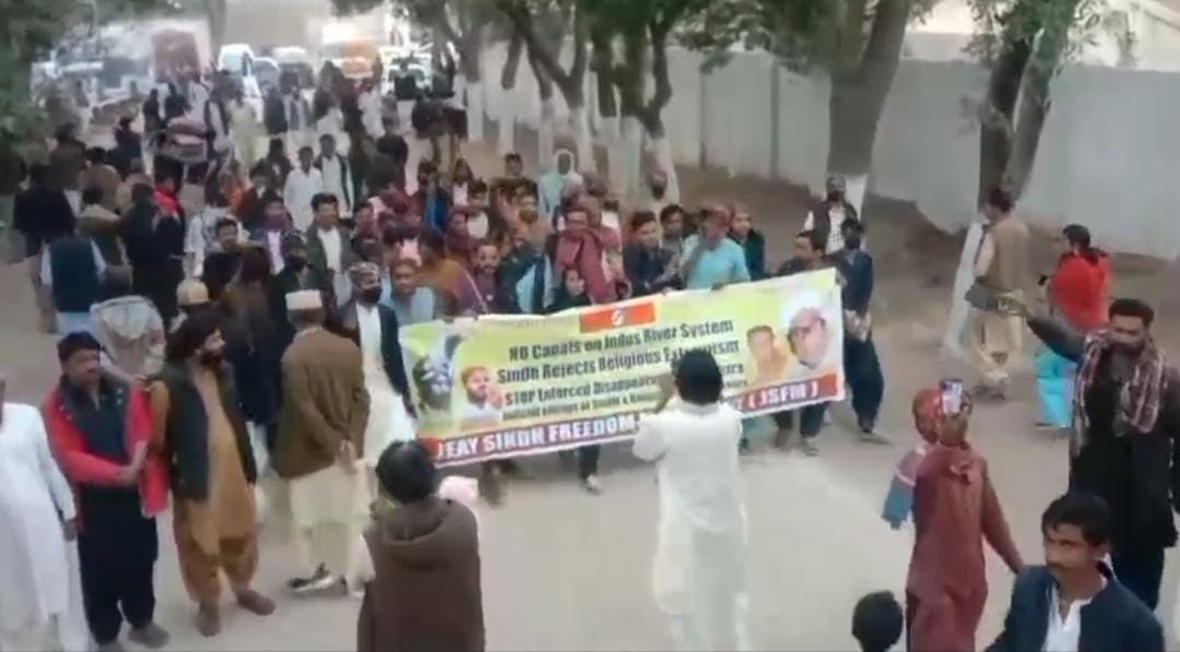 On the 121st Birthday anniversary of Father of Sindhi nation Sain GM Syed, Jeay Sindh Freedom Movement (JSFM) held a Rally Demand on his Grave in Sann. Protesters demanded Slogans as: STOP: Stop Religious Extremism in Sindh Pakistan STOP: 6 Canals and more Dams on Indus River STOP: Disappearances and Genocide of Sindhi, Baloch & Pashtuns. RELEASE: Priya Kumari