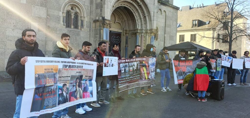 The central spokesperson of Baloch National Movement (BNM) said that, on February 8, 2025, the BNM Germany Chapter, North Rhine-Westphalia (NRW) unit organized a protest at Löhr Rondell in Koblenz to raise awareness about the ongoing genocide and human rights abuses in Balochistan by the Pakistani state. The demonstration shed light on enforced disappearances, extrajudicial killings, and the exploitation of Balochistan’s resources. Activists and supporters of BNM gathered to demand justice for the victims of state oppression. BNM Germany urged the international community to take action against Pakistan’s atrocities and stand in solidarity with the Baloch people.