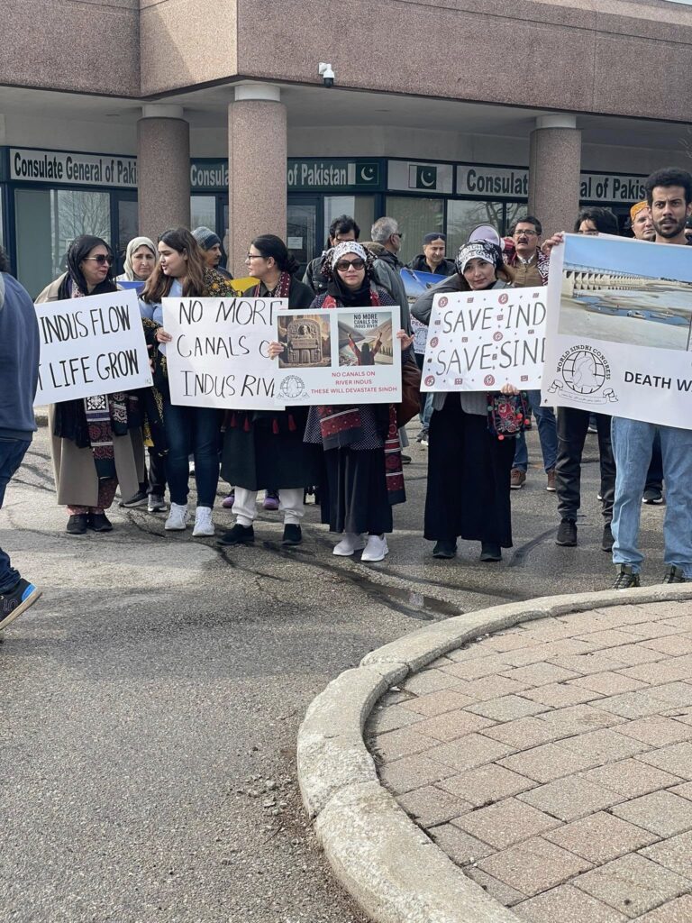Protest in front of the Pakistan High Commission in London against the unconstitutional construction of six new canals on the Indus River by the federal and Punjab governments of Pakistan. 