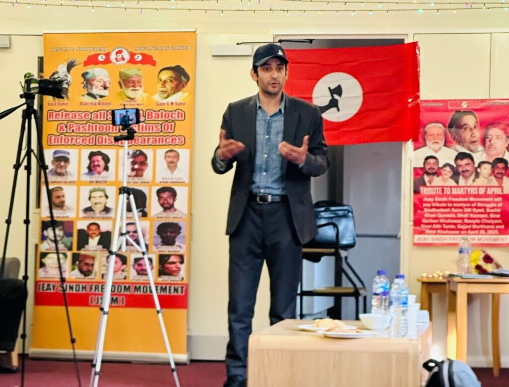 On Saturday, 26th April 2025, the Jeay Sindh Freedom Movement (JSFM) organized a grand and respectful event in London to commemorate the 30th death anniversary of Sain G.M. Syed, the great leader, thinker, and philosopher of the Sindhi independence movement. The event was attended by numerous political and social representatives from various circles based in London.