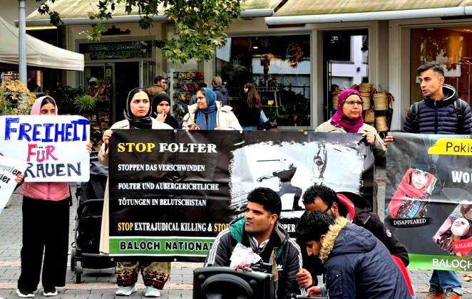 جرمنی احتجاج عالمی طاقتیں پاکستان کی نوآبادیاتی پالیسیوں کی حمایت کر رہی ہیں۔ بی این ایم