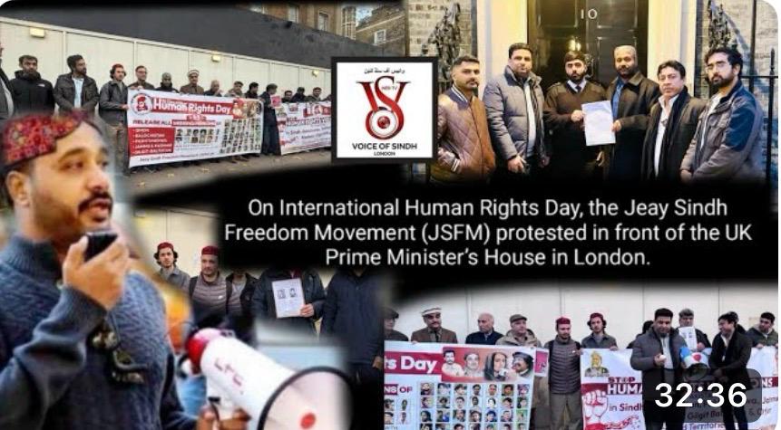 On International Human Rights Day, the Jeay Sindh Freedom Movement (JSFM) staged a major protest outside 10 Downing Street, the official residence of the British Prime Minister,