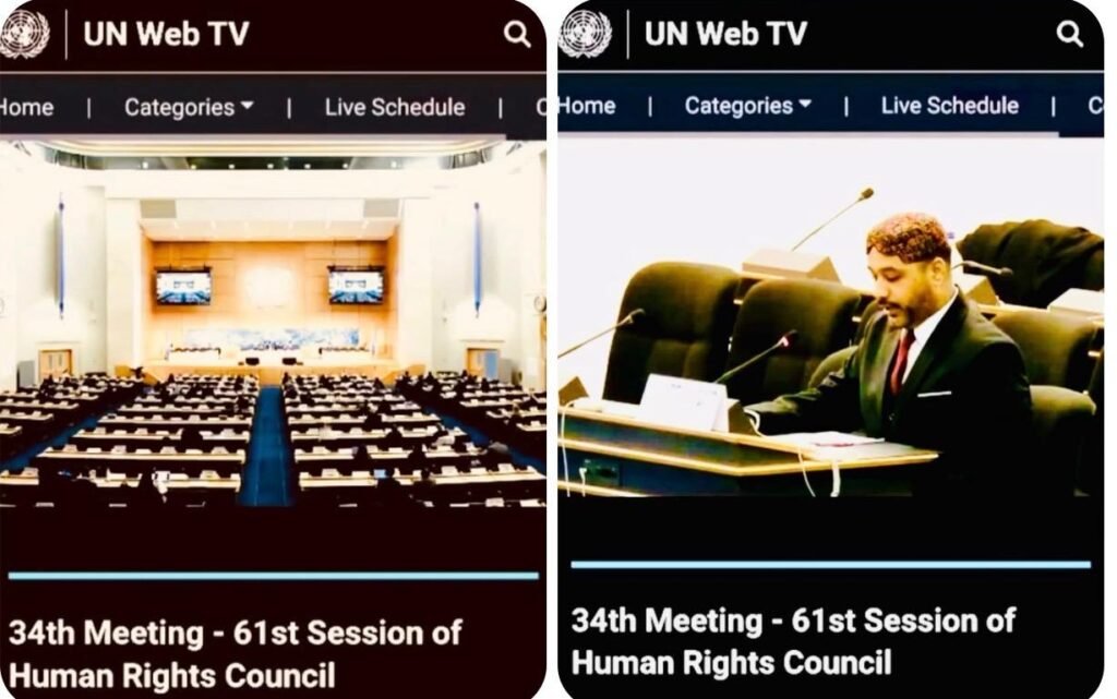 Sohail Abro, Chairman JSFM today on Tuesday 17 March 2026 presented intervention in the 61th session of UN Human Rights Council in Geneva Switzerlands: He highlighted enforced disappearances, extrajudicial killings, of Sindhi Baloch, Pushtoons and others and UN supervised refrendum in Sindh for Freedom.