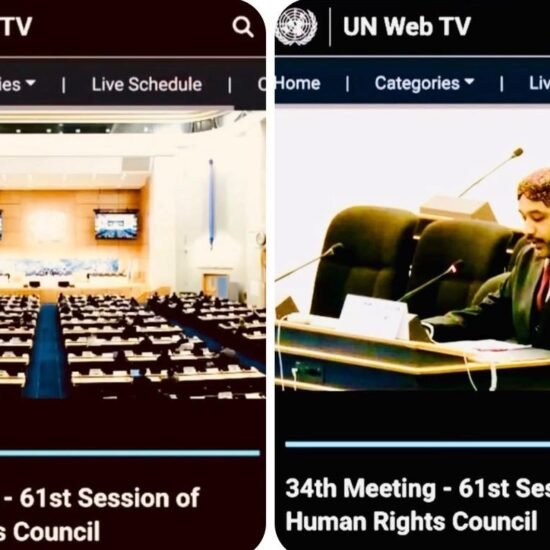 Sohail Abro, Chairman JSFM today on Tuesday 17 March 2026 presented intervention in the 61th session of UN Human Rights Council in Geneva Switzerlands: He highlighted enforced disappearances, extrajudicial killings, of Sindhi Baloch, Pushtoons and others and UN supervised refrendum in Sindh for Freedom.