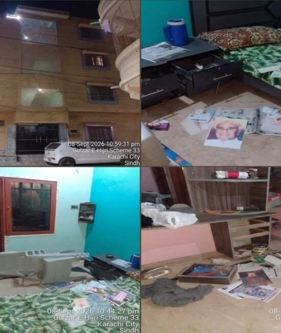 On 8 September 2026 at approximately 9:30 p.m., nine unidentified and reportedly armed individuals, allegedly linked to Pakistani security and intelligence agencies, arrived in two vehicles and reportedly raided the Karachi residence of Sarang Hyder (Sarang Sindhi)